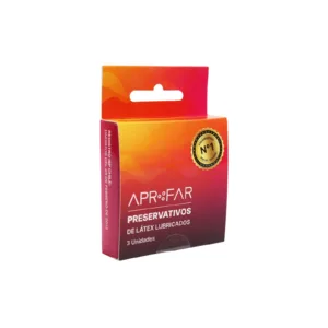 Caja de Condón APROFAR (3 unidades) de látex lubricado para protección segura.